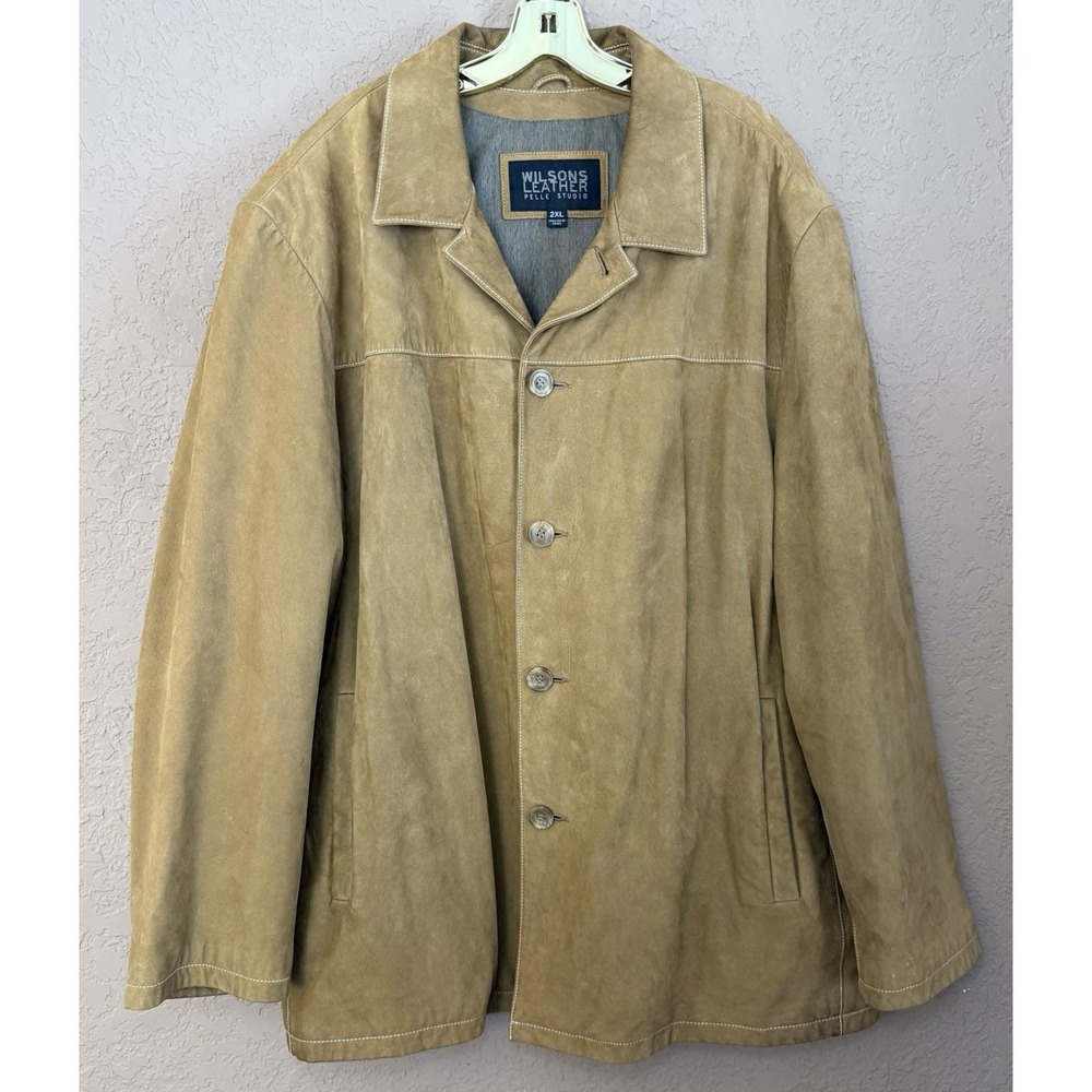 Wilsons Leather Pelle Studio Men's Button Front‎ Jacket Tan VTG Classic Sz 2XL